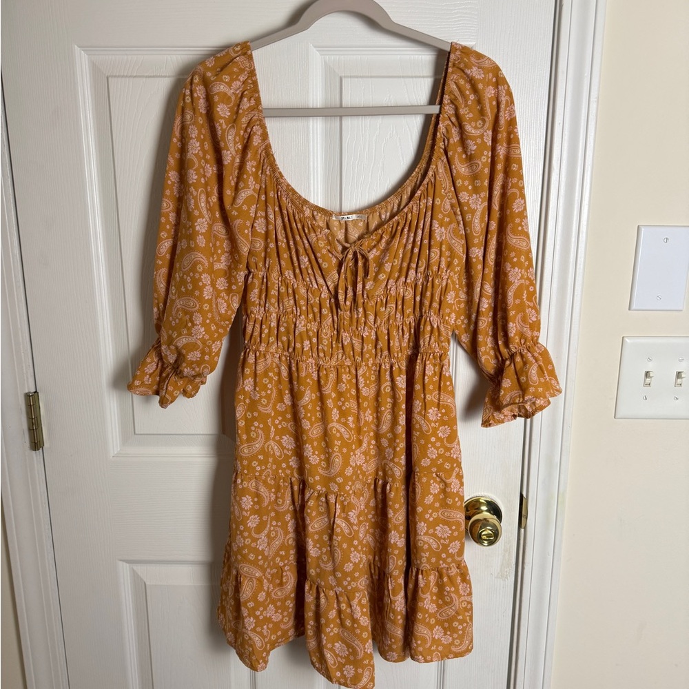 Plus Size 3rd + Malt Paisley Print Mini Dress in Orange